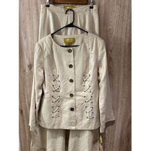 Donna Vinci Women’s 10 Beige 2 Piece Linen Suit Pantsuit 1970s Vintage NEW